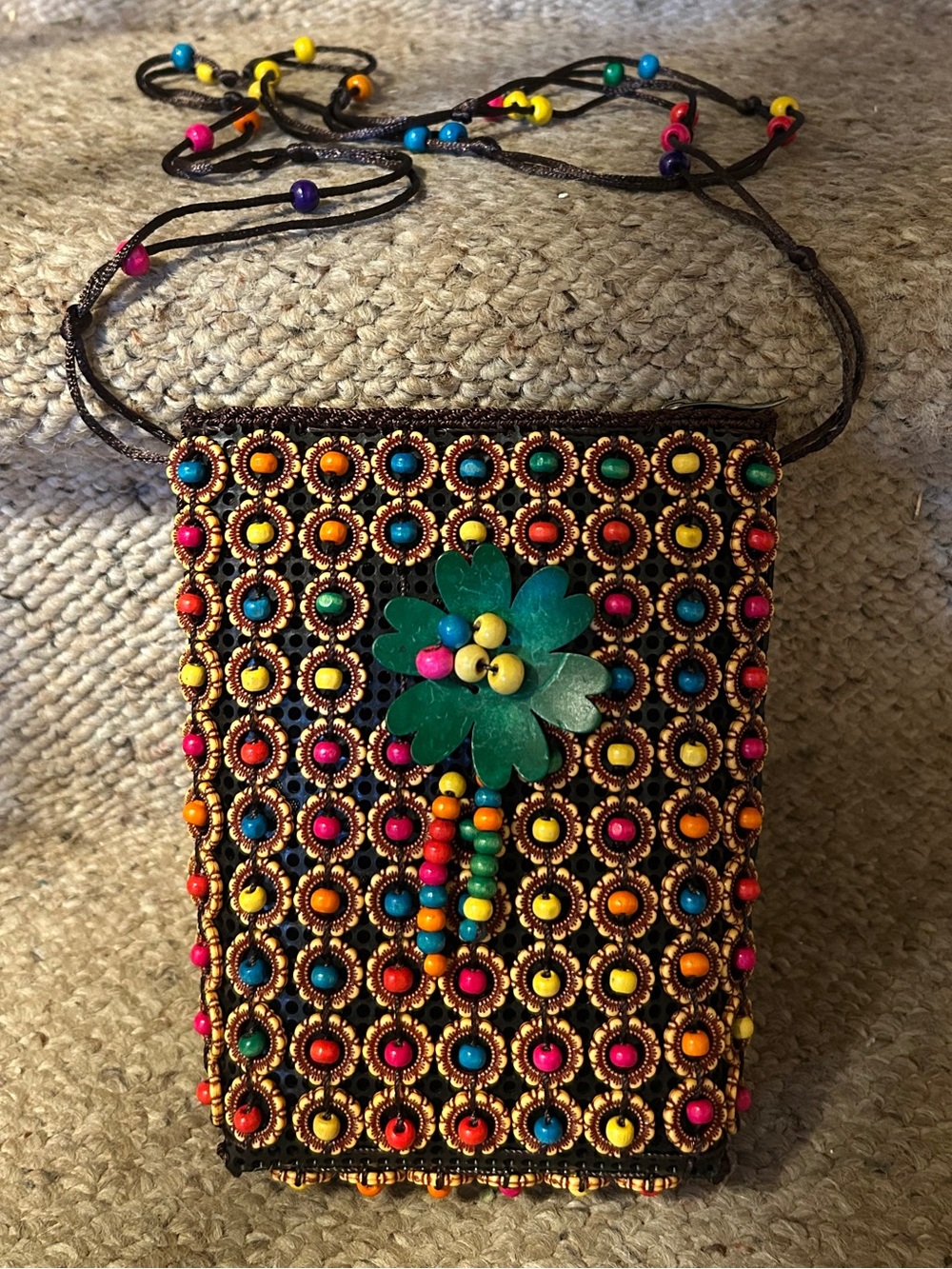 Colorful Beaded BOHO Style Crossbody Bag with Floral Accent